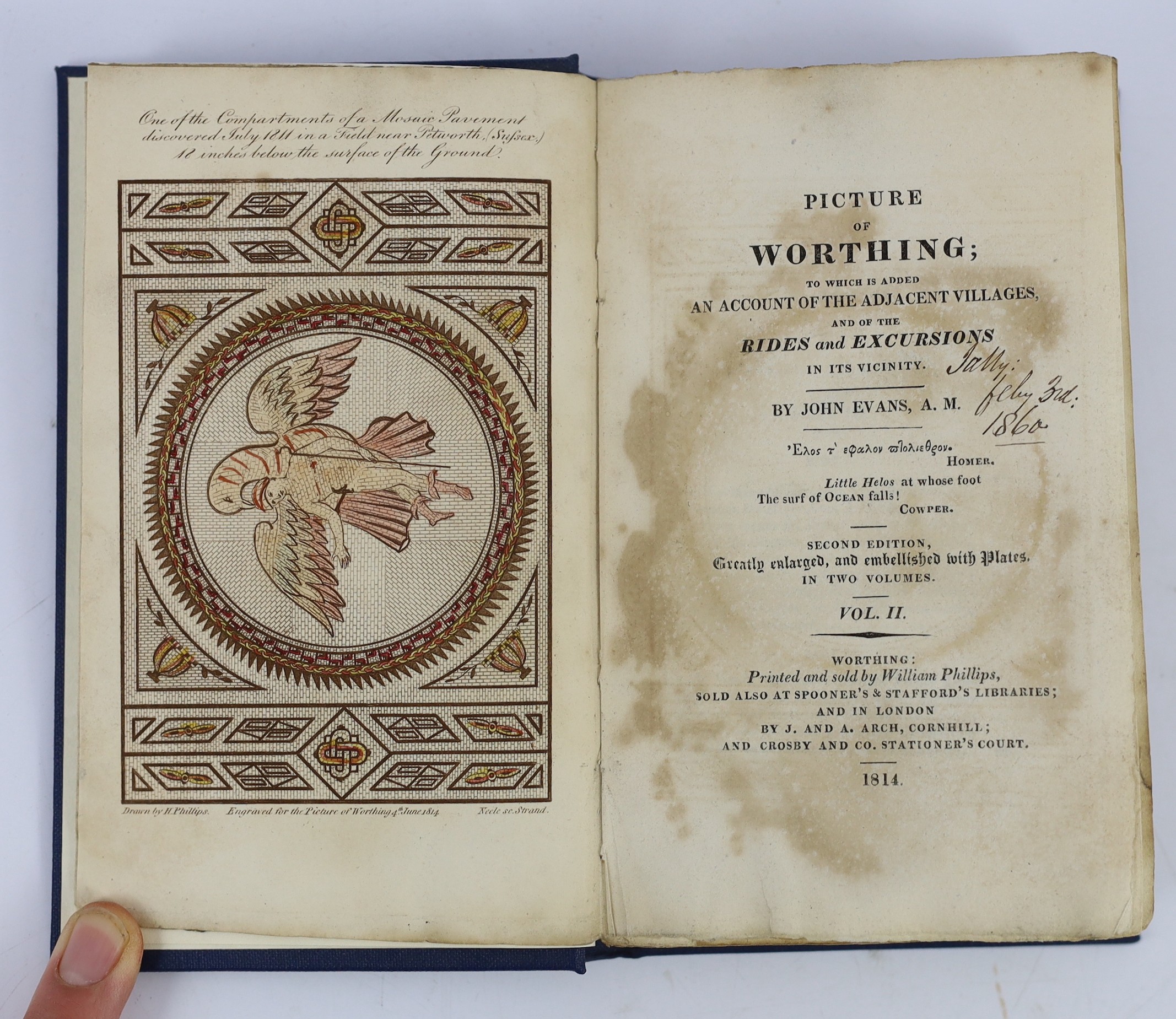 SUSSEX: Evans, John - Picture of Worthing. To which is added an account of the adjacent villages ... 2nd edition, greatly enlarged, 2 vols. hand-coloured folded map, folded plan and frontispieces (1 coloured, 1 folded);